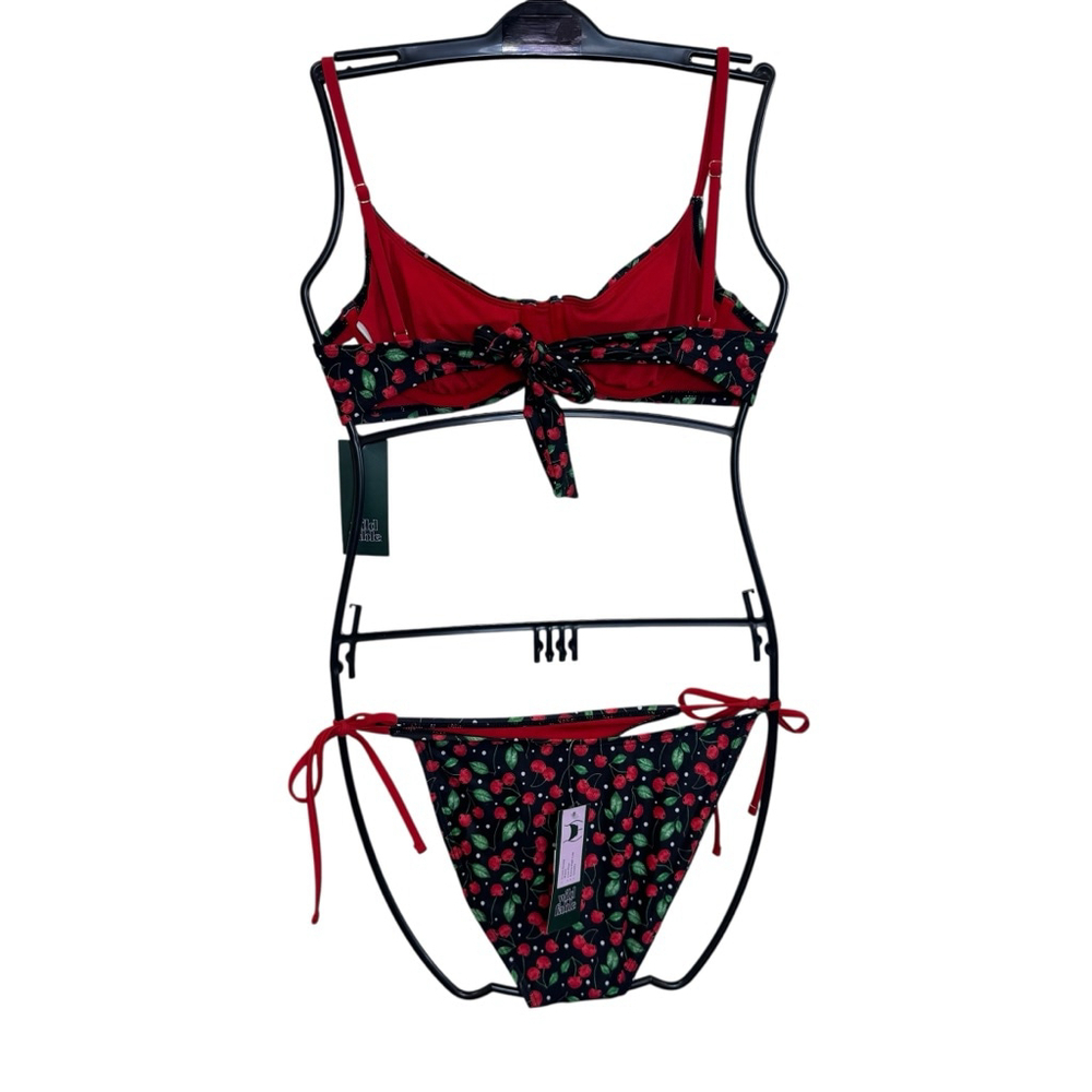 Women's Wild Fable Bikini XS Black Red Cherry Print NWT